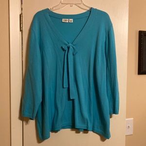 Cato teal light weight knit shirt with bow vneck